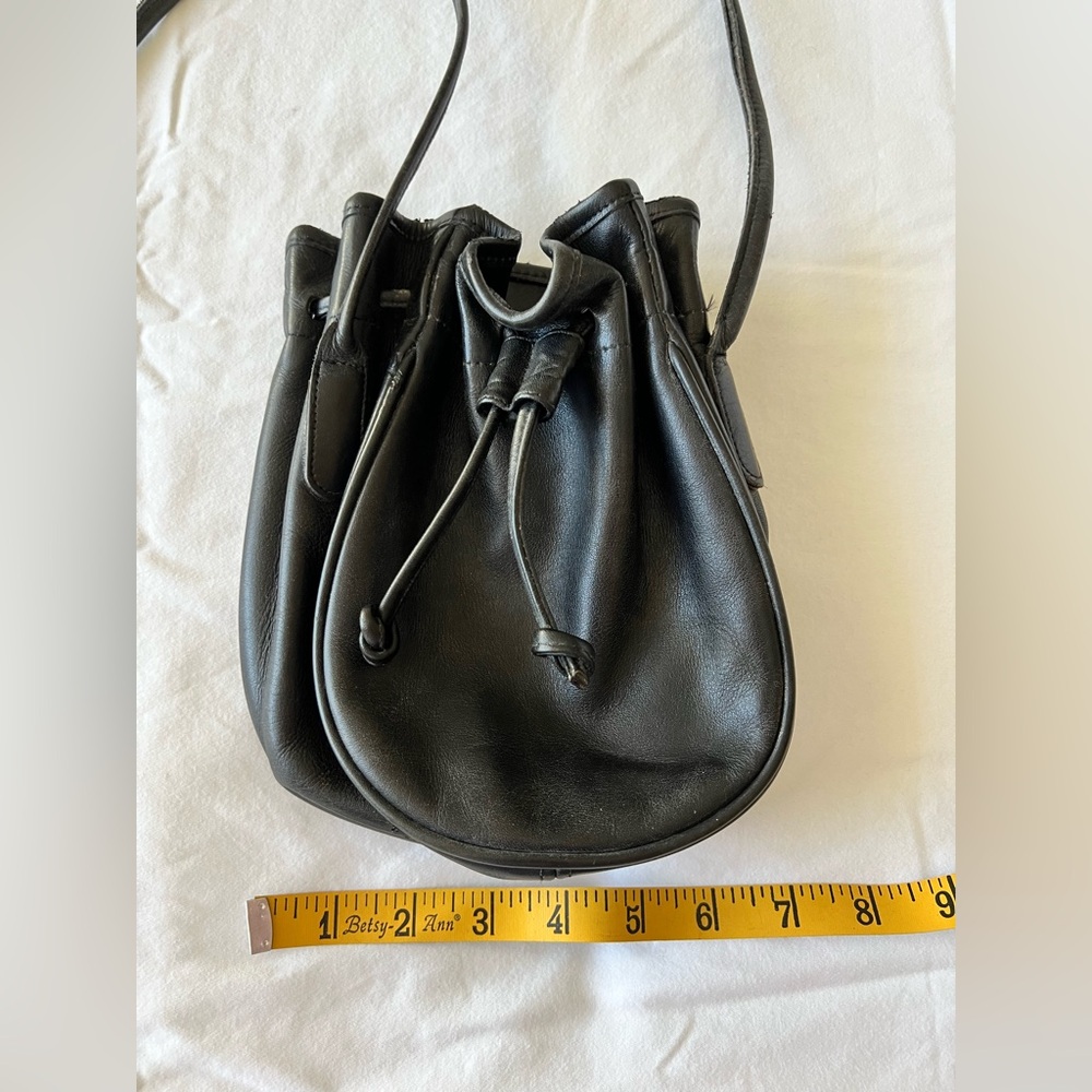 Vintage Coach Black Leather Drawstring Marble Bucket Bag Crossbody Purse - Picture 9 of 11